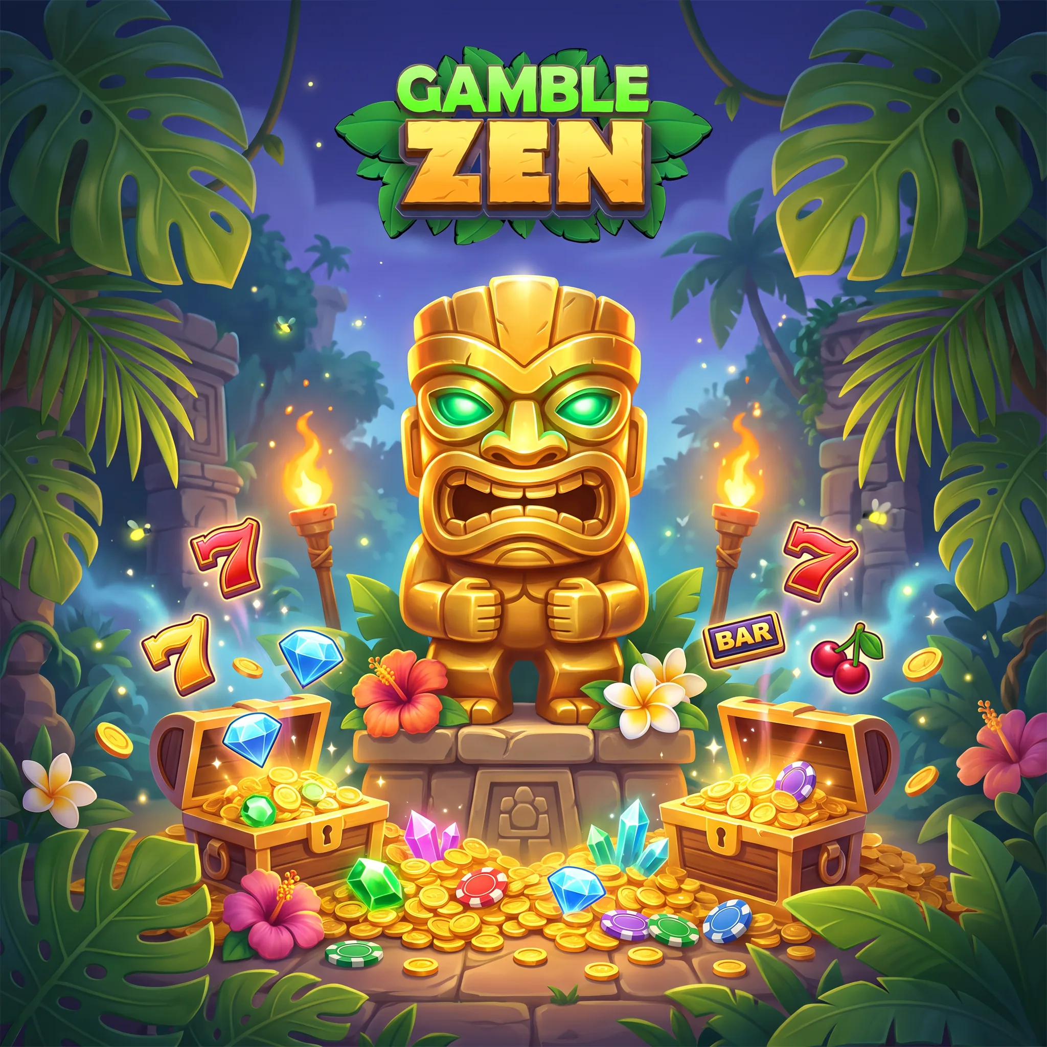 Tiki treasure artwork for GambleZen Australia